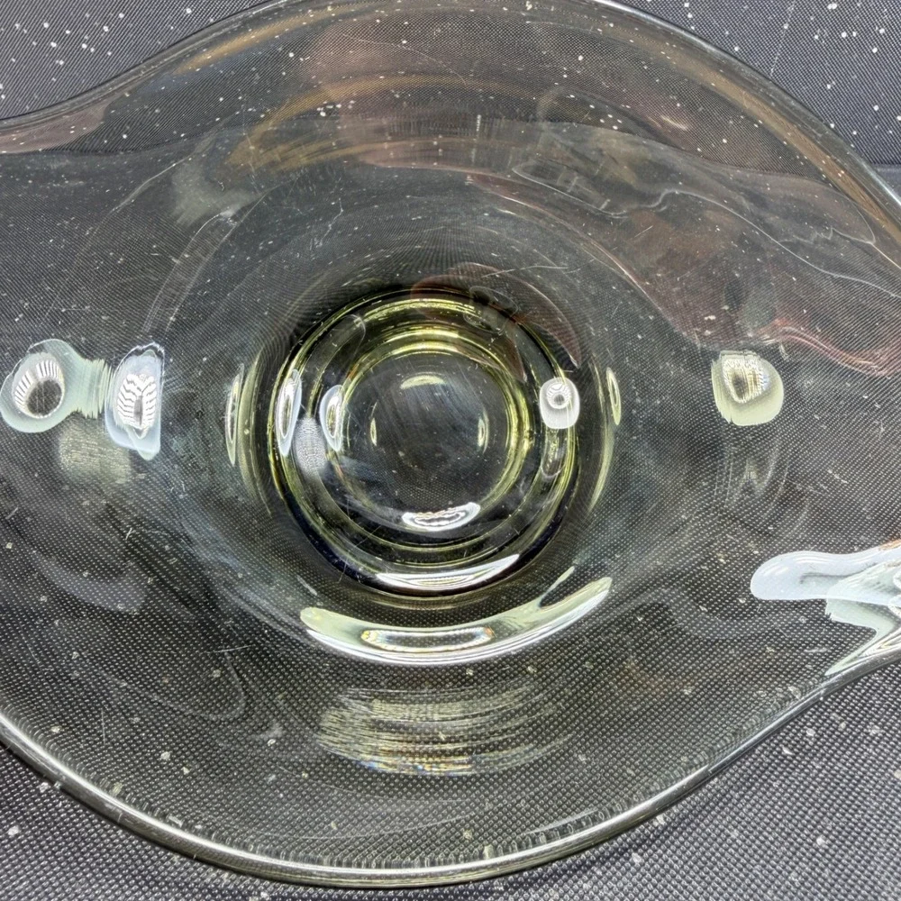 Viking Mid Century Modern Smokey Olive Green Hand Blown Glass Centerpiece Bowl